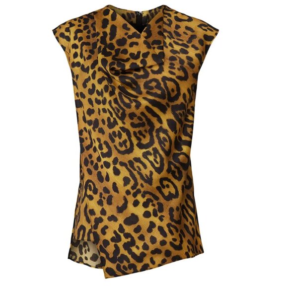 Adam Lippes Collective Cap Short Sleeve Leopard Print Cowlneck Top Shirt XS - Picture 4 of 7